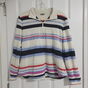 Womens Large T by Talbots Striped 1/4 Zip Pullover
